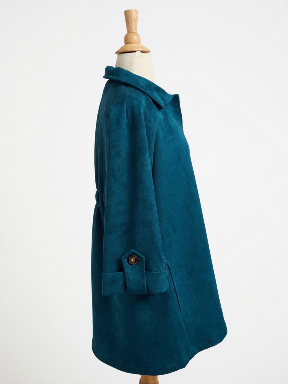 Boho Chic Teal Suede Button Swing Coat - Picture 2 of 8